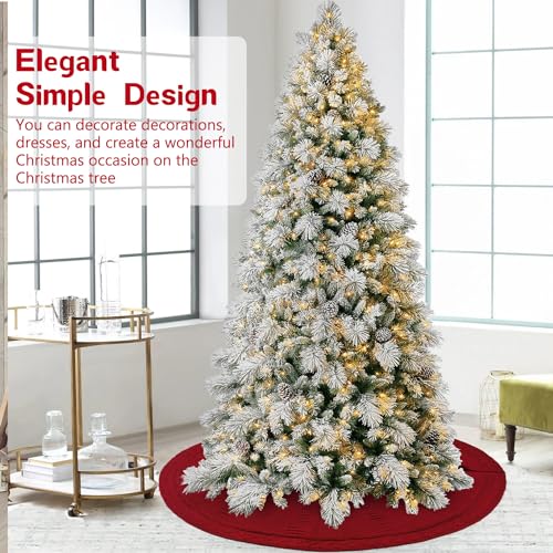 Christmas Tree Skirt 48 Inch Red Cable Knit Rustic Holiday Decor for Indoor Xmas