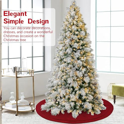 Christmas Tree Skirt 48 Inch Red Cable Knit Rustic Holiday Decor for Indoor Xmas