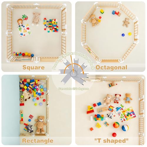 Foldable Wooden Baby Playpen 55x55x24 Inches with Activity Boards & Toy Set