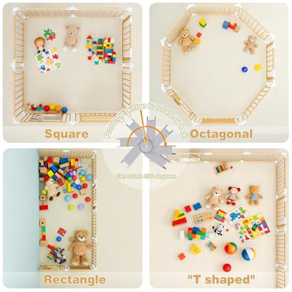 Foldable Wooden Baby Playpen 55x55x24 Inches with Activity Boards & Toy Set