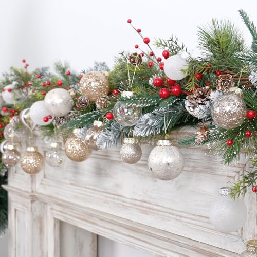 34PCS Champagne White Christmas Tree Ornaments Set - Holiday Decorations