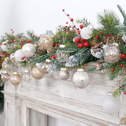 34PCS Champagne White Christmas Tree Ornaments Set - Holiday Decorations