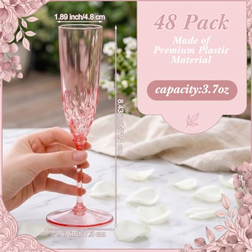 Pink Plastic Champagne Flutes Set 48pcs Detachable 3.7oz Bulk Party Glasses
