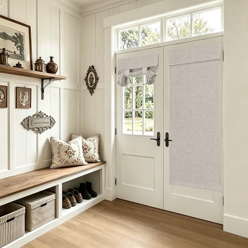 Ivory Linen French Door Curtain - Blackout Privacy Panel, Farmhouse Style, 26"x68"