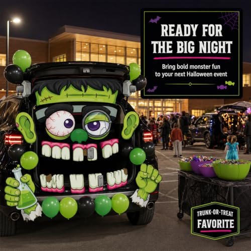 Halloween Trunk or Treat Car Decoration Kit - Green Monster Face - Frank Variation