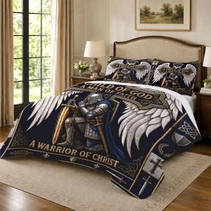 Personalized Christian Warrior Quilt with Custom Name - Faith Bedding for Men and Women, Twin to King Size, Religious Bedroom Decor (Warrior 5)