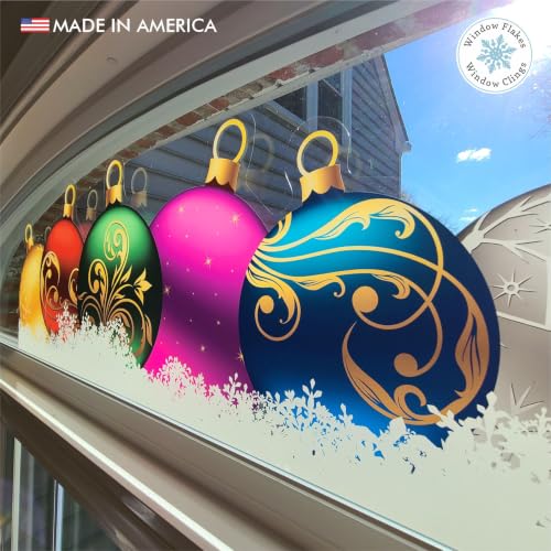 36 Inch Snowy Ornament Christmas Window Cling Border - Reusable Holiday Decor
