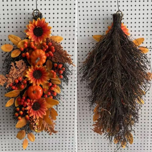 Fall Harvest Wreath for Front Door - Artificial Thanksgiving Swag 21 Inch