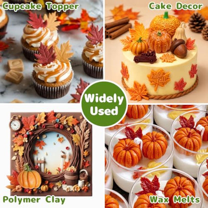 Fall Thanksgiving Fondant Molds 6-Piece Pumpkin Acorn Maple Leaves Set - Pink Variation