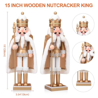 15 Inch Wooden Nutcracker King Christmas Decoration - Gold Variation