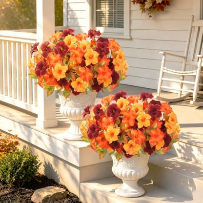 Artificial Petunias Flowers Set - Burgundy, Orange & Yellow, UV Resistant Outdoor