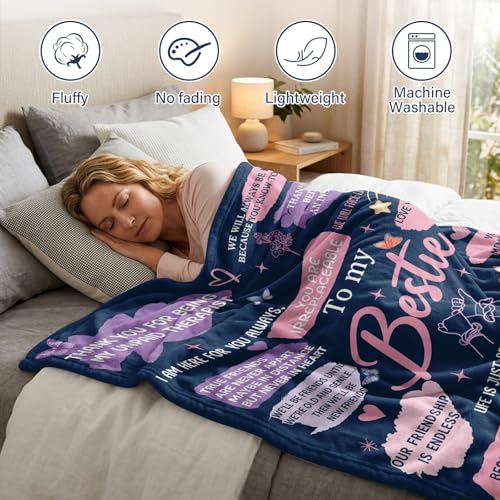 Navy Best Friend Throw Blanket - 50x60 Inches for Women & Bestie Gift