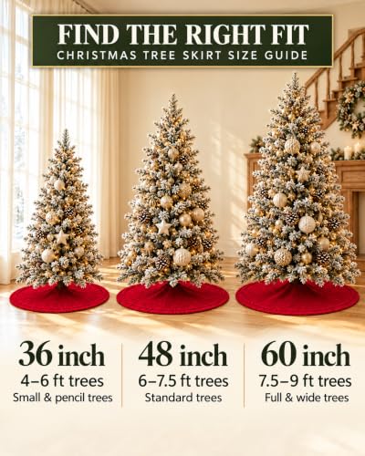 60 Inch Red Knitted Christmas Tree Skirt with Bowknot - Holiday Decor