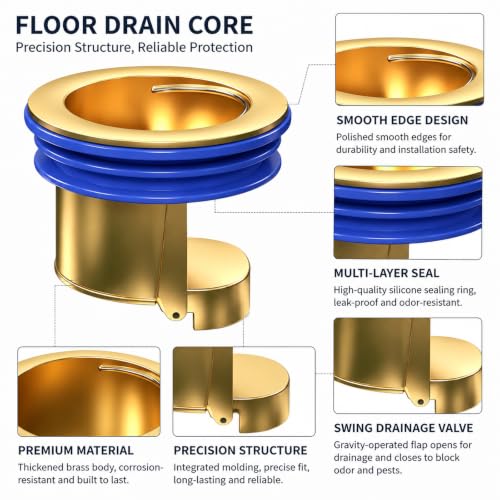 Brass Floor Drain Backflow Preventer Odor Stopper, 1.28-2.08 Inch Fit