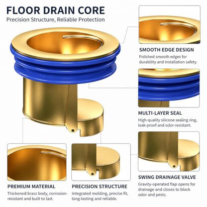 Brass Floor Drain Backflow Preventer Odor Stopper, 1.28-2.08 Inch Fit