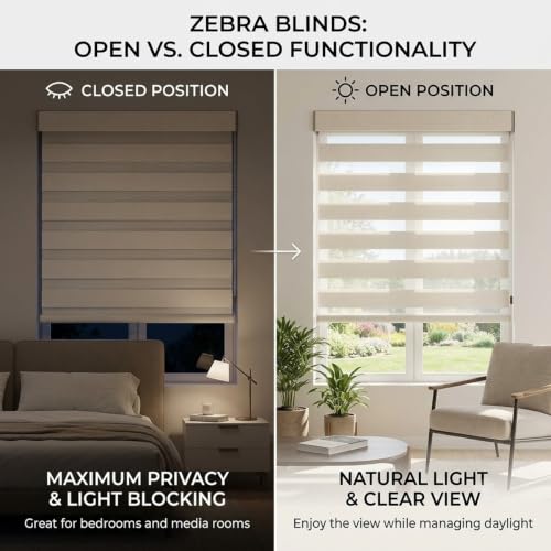 Dual Layer Zebra Blinds for Windows - Day and Night Roller Shades, Custom Fit
