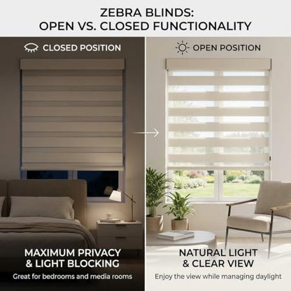 Dual Layer Zebra Blinds for Windows - Day and Night Roller Shades, Custom Fit