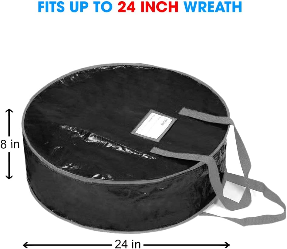 Propik Wreath Storage Bag - Tear Resistant Holiday Garland Container with Heavy-Duty Handles | 24” x 24” x 8” (Black)