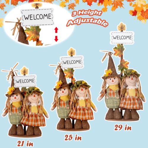 Fall Scarecrow Decor Set with Adjustable Sign and Wooden Base - Halloween & Thanksgiving Farmhouse Wall Display