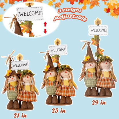 Fall Scarecrow Decor Set with Adjustable Sign and Wooden Base - Halloween & Thanksgiving Farmhouse Wall Display