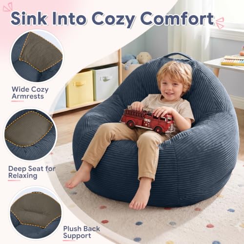 Kids Bean Bag Chair 33.5x33x24 Inches - Dark Blue Chenille Fabric