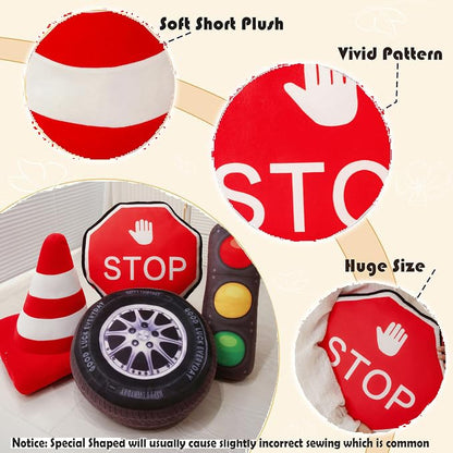 Traffic Sign Plush Pillow - 15.7 Inch Stop Sign Stuffed Cushion for Car Room Decor - Variation of THIS listing