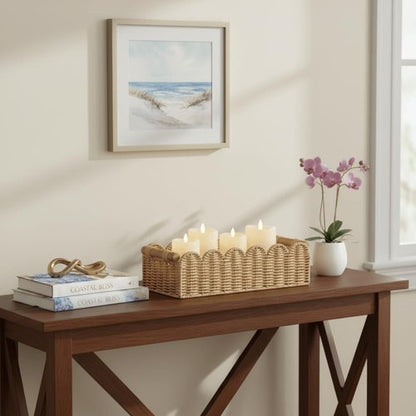 CubesLand Scalloped Edge Toilet Paper Storage Basket - Cozy Beige Home Decor with 2 Wooden Handles
