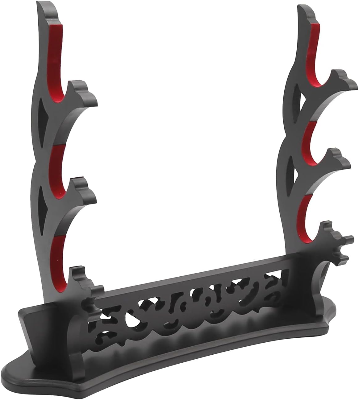 Saihisday Sword Stand - Three-Tier Katana Holder with Padded Support for Japanese Samurai Swords | Black Lacquer Finish