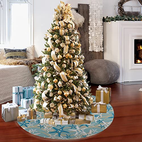 Christmas Tree Skirt 35.5 Inch Starfish Design Holiday Decor Plush Fabric
