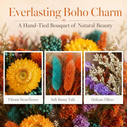 Umero 17-Inch Dried Wildflower Bouquet - Boho Mix, Mixed Colors