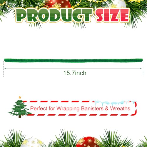 200PCS Green Fuzzy Chenille Garland Ties for Christmas & Holiday Decor