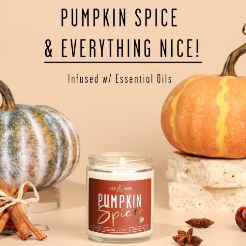 Pumpkin Spice Candle 9oz Fall Scented Soy Candle - Reusable Jar, 50Hr Burn - Pumpkin Spice / 9oz