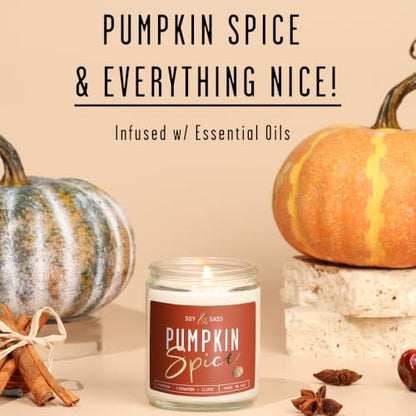 Pumpkin Spice Candle 9oz Fall Scented Soy Candle - Reusable Jar, 50Hr Burn - Pumpkin Spice / 9oz