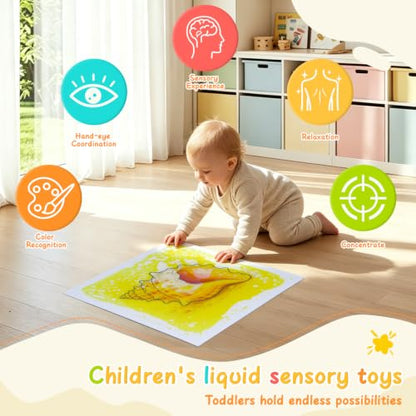 Kids Sensory Floor Tiles Set - Liquid Motion Ocean & Animal Designs 16x16"
