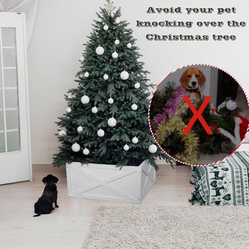 Small White Christmas Tree Collar Box - 17 Inch Wooden Tree Stand Cover