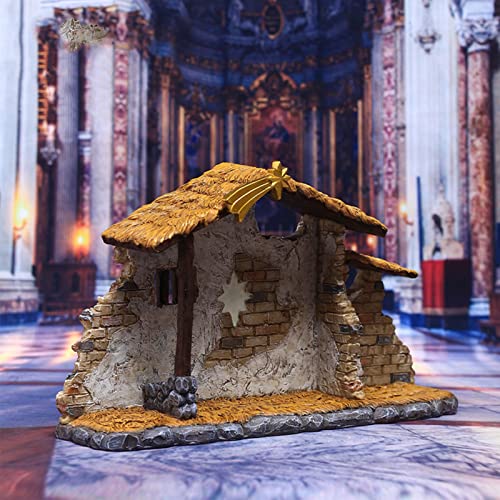 Nativity Scene Resin Stable Statue Christmas Manger with Star of Bethlehem for Home & Holiday Decor