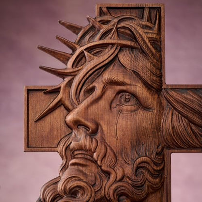 13.78in Catholic Jesus Tears Wooden Crucifix Wall Cross Faith Gift - Handcrafted
