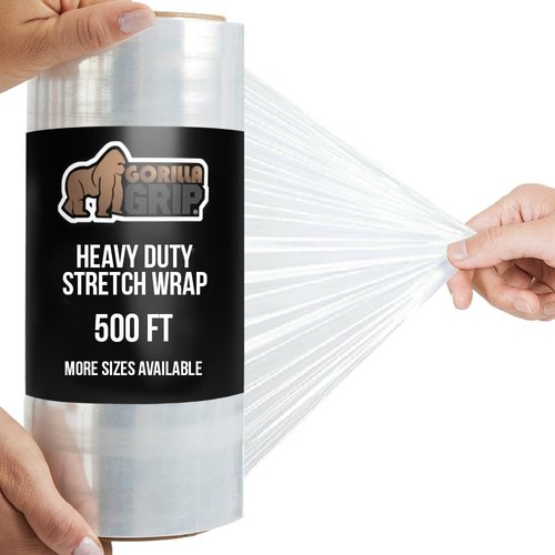 GORILLA GRIP Heavy Duty Stretch Film - 500ft Puncture Resistant Shrink Wrap Roll for Shipping & Moving