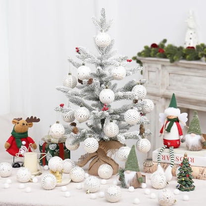 White and Gold Christmas Ornament Set - 30pcs Holiday Tree Decorations