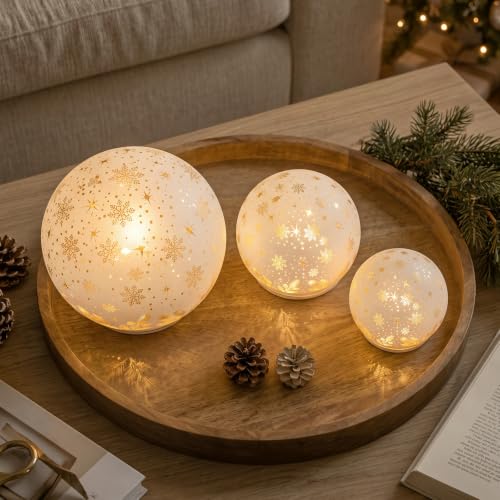 Christmas Snow Globe Table Lights Set - Battery Operated Holiday Decor