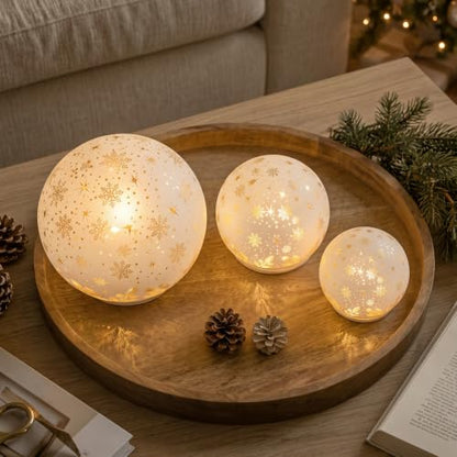 Christmas Snow Globe Table Lights Set - Battery Operated Holiday Decor