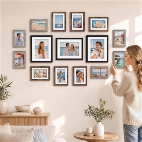 Pallene 15 Pack Multi-Color Collage Picture Frames Wall Decor - Black, Brown, Dark Grey