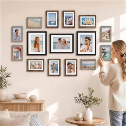 Pallene 15 Pack Multi-Color Collage Picture Frames Wall Decor - Black, Brown, Dark Grey