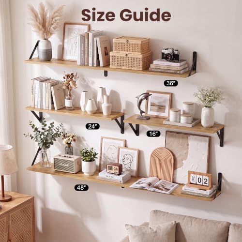 Oak Wall Shelves Set of 2 - 16x6 Inch Small Wooden Wall Storage