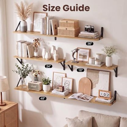 Oak Wall Shelves Set of 2 - 16x6 Inch Small Wooden Wall Storage