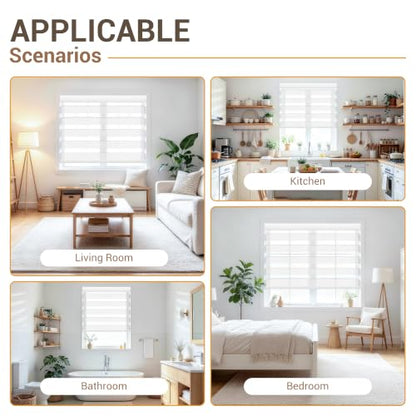 No Drill Zebra Window Blinds - Light Filtering White, 12x80 Inches
