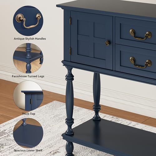 42 Inch Farmhouse Entryway Table with Drawers and Storage Cabinets