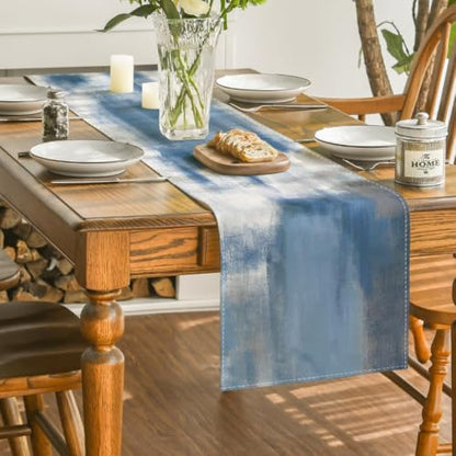 13x72 Light Blue Abstract Modern Art Table Runner - Farmhouse Kitchen Decor