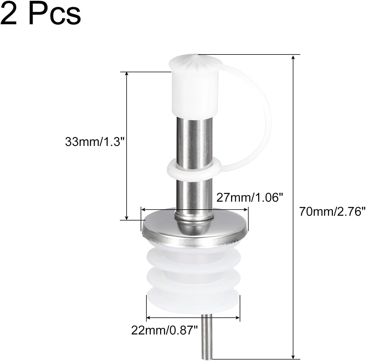uxcell Stainless Steel Bottle Pourers, 2Pcs Olive Oil Spout with Rubber Dust Caps, Wine Pourers Liquor Pour Spouts for Wine Liquor Coffee Vinegar Bottles (White)