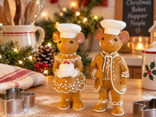 Gingerbread Christmas Decorations Set - Resin Holiday Figurines, Indoor Display